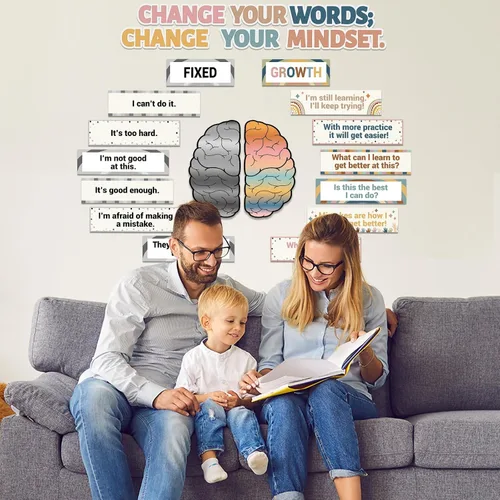 Miniatura 7 de ZOIIWA Tablero de anuncios boho Rainbow Growth Mindset, póster inspirador de mentalidad de crecimiento, póster bohemio motivacional para profesores