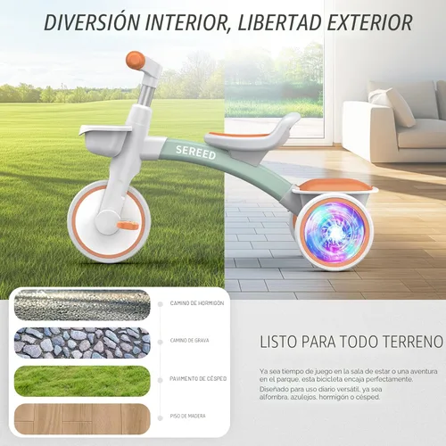 Miniatura 9 de SEREED Triciclo de Iluminación Colorida para Niños Pequeños de 2-5 Años, Niños y Niñas, Triciclo con Asiento y Manillar Ajustables, Cesta Extraíble