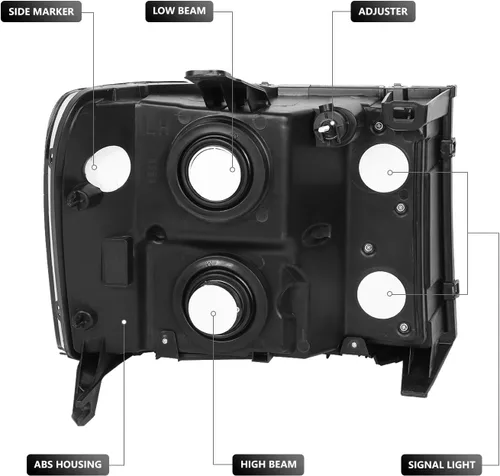 Miniatura 3 de DNA MOTORING Par de faros estilo OE Compatible con GMC Sierra 1500 07-13/Sierra 2500 HD 3500 HD 07-14, Negro/Ámbar, HL-OH-SIE07-BK-AM