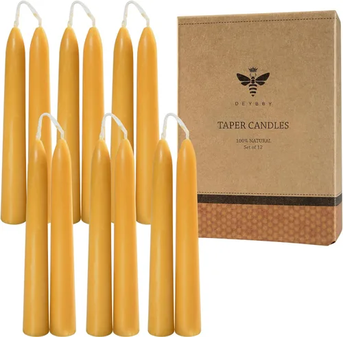 DEYBBY - Juego de 12 velas cónicas de cera de abeja natural de 6 pulgadas, sin humo y sin goteo, velas de cera de abeja orgánica pura, 4-5 horas de