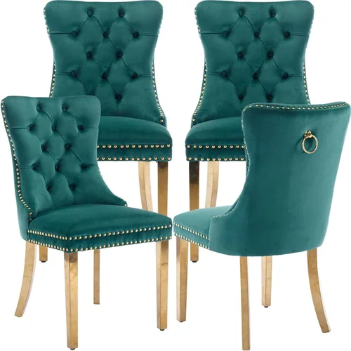 Miniatura 12 de Juego de 2 Sillas de Comedor Modernas de Mediados de Siglo, Tapizadas en Terciopelo Beige con Respaldo Acolchado, Sillas de Cocina y Comedor, Patas