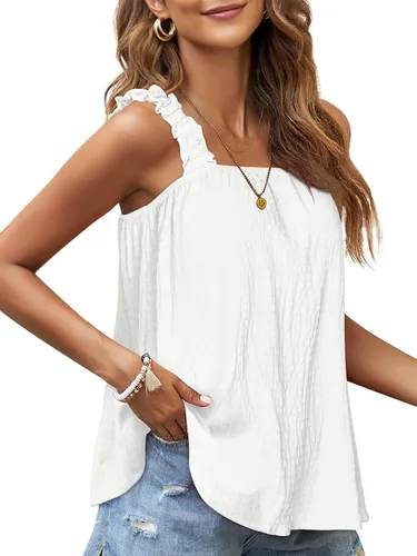 Miniatura 3 de LYANER Blusa sin mangas con cuello cuadrado y tirantes fruncidos para mujer