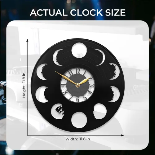 Miniatura 3 de Reloj de pared con luz LED, arte de pared de fases de la luna, decoración de fases lunares, regalo de ciclo lunar, disco de vinilo negro