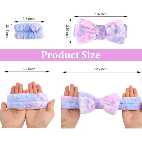 Miniatura 6 de CIEHER 12 PCS Diademas de Maquillaje para Mujeres Muñequeras Bandas de Lavado Scrunchies Puños para Lavar la Cara, Banda de Cabello Suave con Lazo a