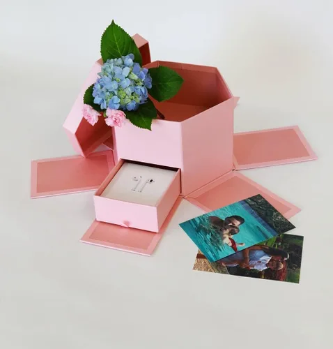 Miniatura 6 de USA-SALES UNIKPACKAGING - Caja de regalo de flores con forma hexagonal de alta calidad, con cajón, tamaño 9.5 x 8.3 x 6.1 pulgadas, para arreglos