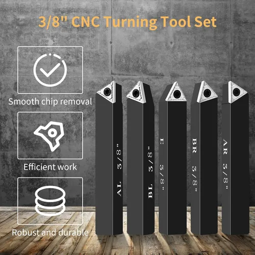 Miniatura 3 de Juego de 5 piezas de herramientas de torneado de carburo indexable de 3/8 "para tornos de mecanizado, 5 piezas de herramientas de torno de metal