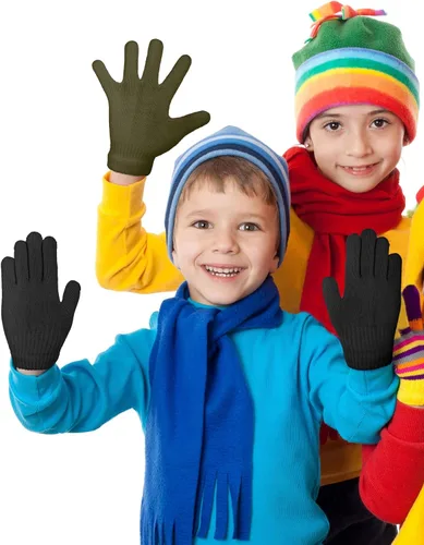 Miniatura 4 de 3 pares de guantes para niños pequeños, manoplas para niños, guantes de punto cálidos de invierno, manoplas de dedos completos para niños y niñas