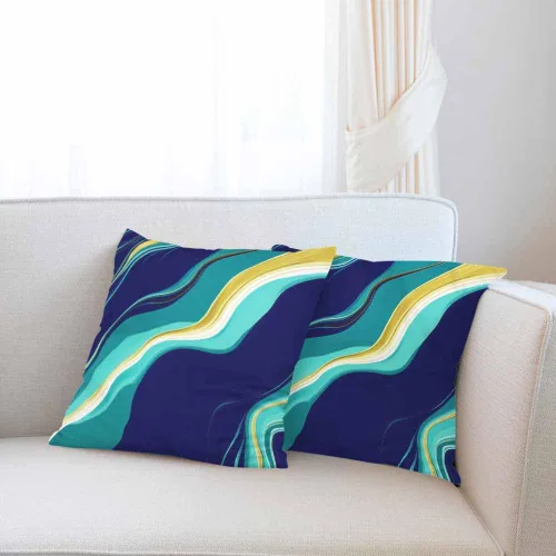 Miniatura 2 de Juego de 2 fundas de cojín con diseño elegante de textura de mármol azul oscuro y dorado, para sofá, silla, dormitorio, decoración moderna, 18 x 18