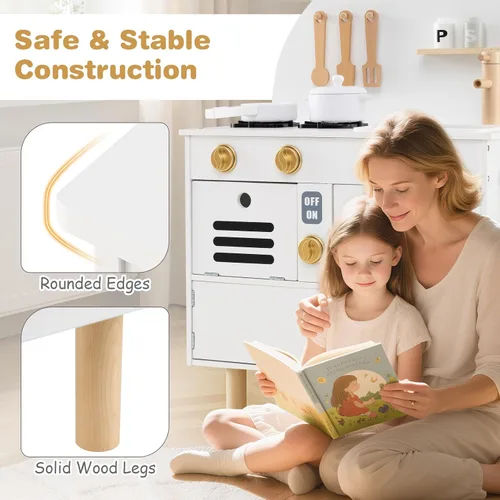 Miniatura 3 de Costzon Juego de cocina para niños, cocina con estufas, grifo, fregadero, microondas, gabinete, horno y accesorios de cocina, cocina de madera