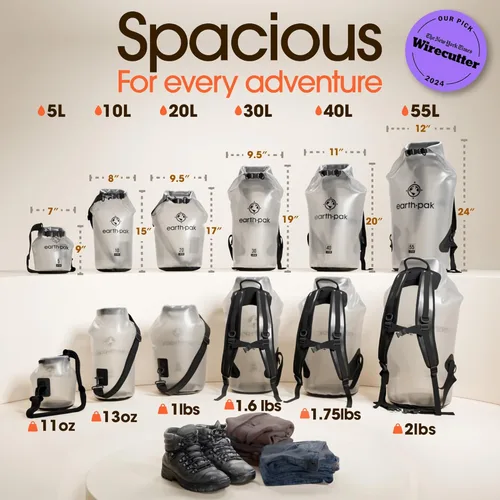 Miniatura 2 de Earth Pak Bolsa Seca Impermeable - Mochila Impermeable de Cierre Enrollable Superior Mantiene el Equipo Seco para Kayak con Funda Impermeable