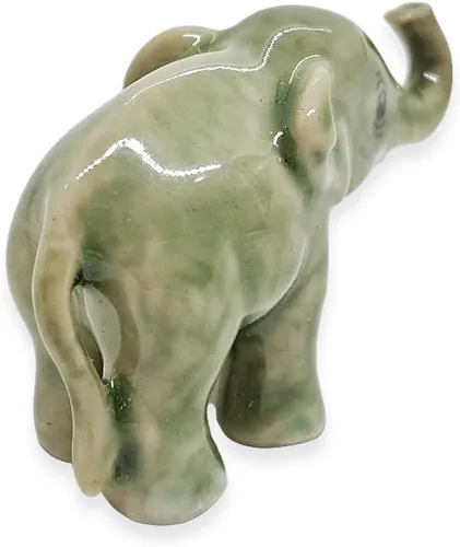 Miniatura 6 de ChangThai Design Pequeña figura de elefante gris claro de 1 pulgada para elevar el tronco – Miniatura hecha a mano de cerámica pintada a mano