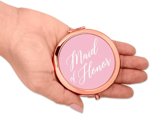 Miniatura 3 de Andaz Press Espejo compacto de oro rosa, regalo de boda de dama de honor, rosa rubor, paquete de 1, despedida de soltera, despedida de soltera, Maid