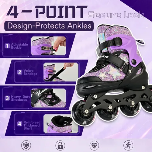 Miniatura 2 de Kuxuan Patines en línea ajustables para niños con ruedas iluminadas, divertidos patines iluminadores para niños, niñas y jóvenes Estrella morada