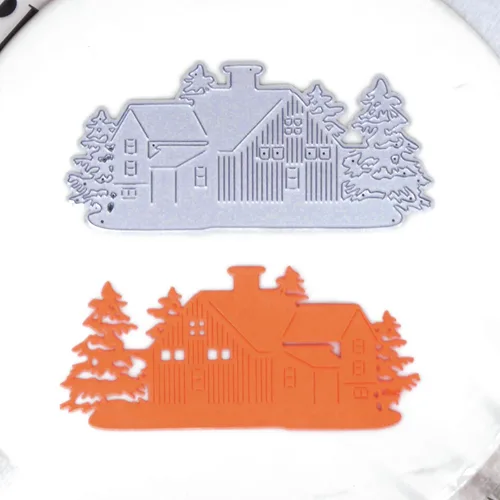 Troqueles de corte de metal de cabaña de madera del bosque para álbumes de recortes, álbum de fotos, decoración en relieve, plantilla de tarjetas de