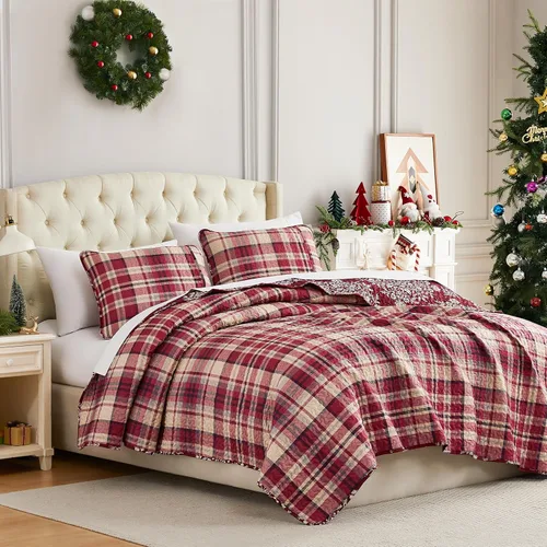 Miniatura 12 de Southshore Fine Living Edredón de Navidad Twin XL Juego de Ropa de Cama, Colcha de Navidad Reversible Estilo Farmhouse, Sobrecama Twin XL - Cuadros