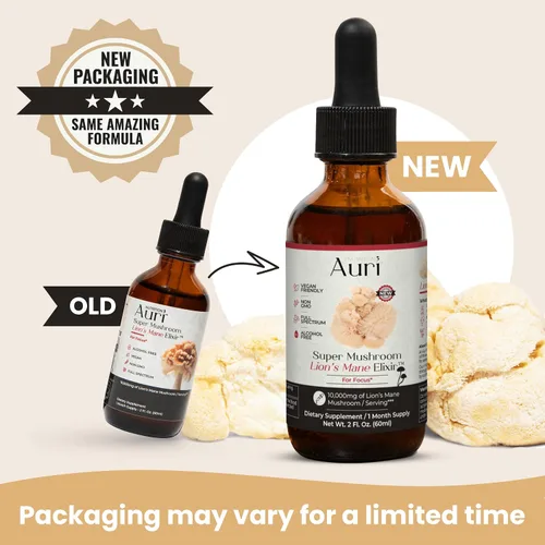 Miniatura 2 de Auri Elixir líquido de melena de león - Suplementos cerebrales para la memoria y la concentración con hongos funcionales - Suplemento de melena