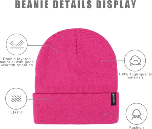 Miniatura 18 de Gorros de lana para mujeres y hombres, unisex, de punto suave, con puños, diseño de calavera, elástico, color sólido, sombreros de invierno