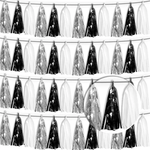 Miniatura 17 de Guirnalda de flecos de papel de aluminio metálico 4P con borlas de oropel, telón de fondo para flotadores de desfile, decoraciones de graduación