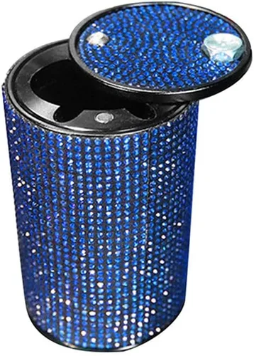Miniatura 12 de Cenicero portátil con tapa, a prueba de olores, cenicero de automóvil de diamantes de cristal para mujeres, mini bote de basura ideal para Negro