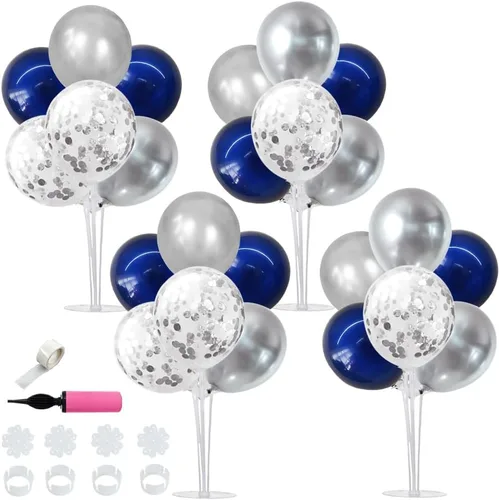 Miniatura 10 de TONIFUL Juego de 6 centros de mesa de globos de color azul marino y plateado para mesa, kit de arco de globos para decoraciones de graduación 2026