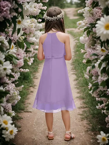 Miniatura 5 de Vestido de dama de honor para niños, de gasa, con cuello halter, acampanado, elegante, para boda, de 5 a 14 años