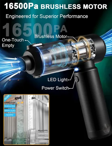 Miniatura 4 de Aspiradora de Aire Plumero 78000RPM Portátil para Coche Aspiradora Inalámbrica 4 en 1 Soplador de Aire y Bomba, Batería Removible de 6000mAh