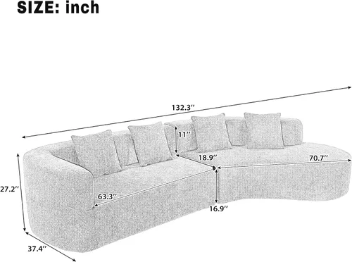 Miniatura 2 de Sofá moderno sin hueso con diseño curvo, sofá modular de felpilla de 2 piezas con 4 almohadas, esponja de felpa, cojín de resorte y esponja grande
