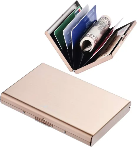 Miniatura 80 de BONSYL® Soporte para tarjetas de crédito, cartera delgada de metal con bloqueo RFID, con 6 ranuras para tarjetas, para mujeres y hombres.
