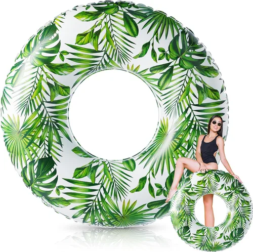 Simgoing Flotador de piscina jumbo de 47.24 pulgadas, tubo inflable de flotador de hojas tropicales, tubo de piscina con hojas verdes, tubo inflable