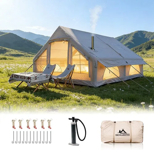 Miniatura 14 de SENLEETO Tiendas inflables para acampar, gran tienda de camping inflable con bomba manual, tiendas inflables fáciles de montar para 4-6 personas