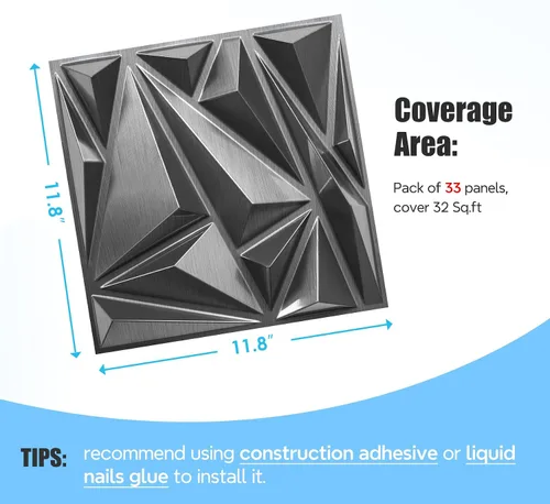 Miniatura 4 de STICKGOO Paneles de pared 3D, paquete de 33 paneles de pared con diseño de rayo y diamante para decoración de pared interior, paneles de pared