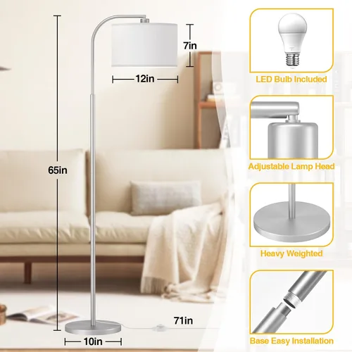 Miniatura 4 de Lámparas de pie de arco para sala de estar con 3 temperaturas de color, lámpara de pie moderna luz de lectura con bombilla de 9 W incluida, lámpara