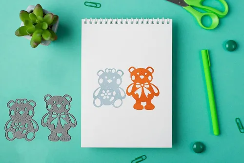 Miniatura 5 de Troqueles de corte de dos osos de metal, lindos osos de peluche troquelados, plantillas en relieve para tarjetas de álbumes de recortes