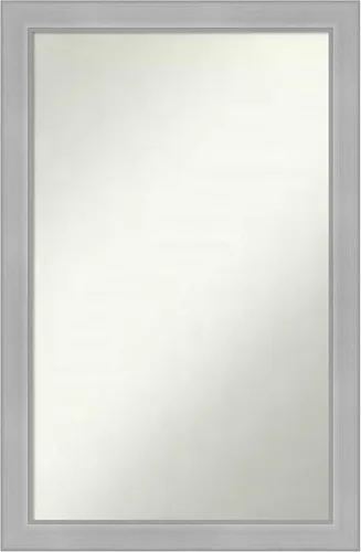 Miniatura 204 de Amanti Art Espejo de baño plateado para sobre fregadero, 25 x 25 pulgadas, espejo de tocador cuadrado estrecho de níquel cepillado, marco de madera