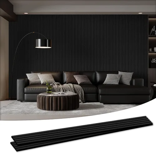 Miniatura 18 de Paquete de 4 paneles acústicos de pared de 105.9" x 12.6" x 0.8" que absorben sonido, paneles de pared de listones de madera para decoración de Teca
