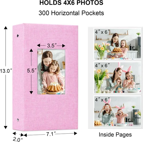 Miniatura 31 de Vienrose - Álbum de fotos de lino con 300 bolsillos de 4 x 6 pulgadas, cubierta de tela, para bodas, familias, aniversarios y bebés Morado