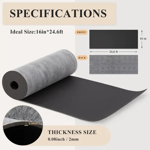Miniatura 2 de Frienda 0.405m x 7.62m Vinilo cargado en masa insonorizante 1 libra, MLV insonorizante para absorbente de sonido, 2mm de espesor, material anti