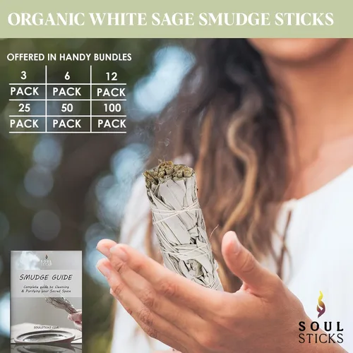 Miniatura 6 de SOUL STICKS Paquete de 3 Palos de Salvia Blanca Orgánica de 4 Pulgadas para Sahumerio Cantidades a Granel para Limpieza del Hogar, Meditación