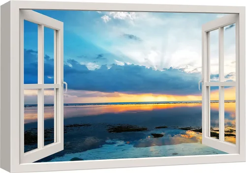 Miniatura 32 de Cuadro decorativo con diseño de ventana moderna blanca con vista, de la marca Wall26®