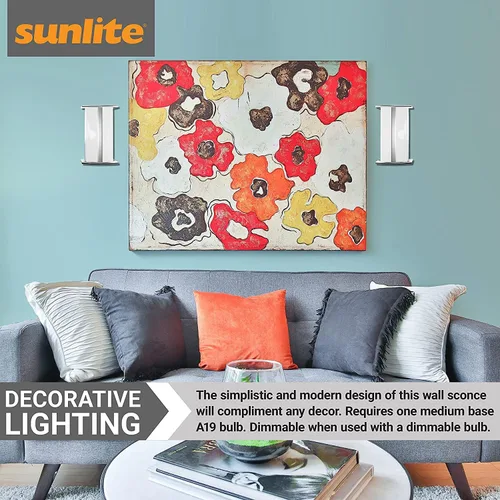 Miniatura 4 de Sunlite 46094 Lámpara moderna de pared, enchufe de base media (E26), bombilla no incluida, 60 vatios máximo, interior, pantalla ópalo, níquel