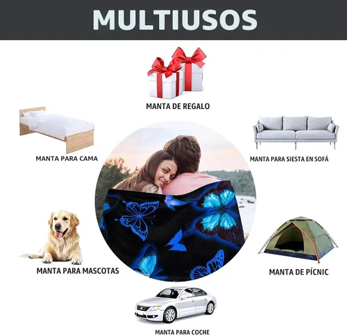 Miniatura 6 de Manta de mariposas azules, manta de franela ultra suave, hermosa manta de mariposa, regalos para adultos y niños, 50 x 40 pulgadas