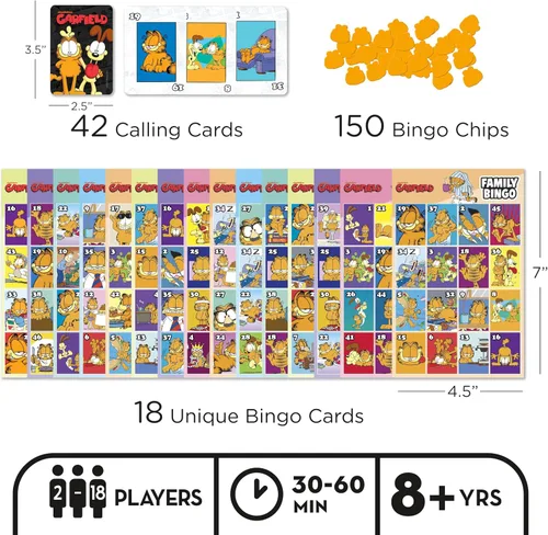 Miniatura 2 de Aquarius Garfield - Juego de bingo familiar de Nickelodeon, juego de mesa de fiesta para niños, adolescentes y adultos, regalo de gato lasaña