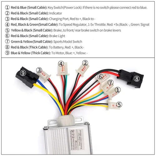 Miniatura 2 de Controlador de mercado secundario de 48V 1000W para motor eléctrico cepillado, motor de scooter con terminal de conector de batería negra