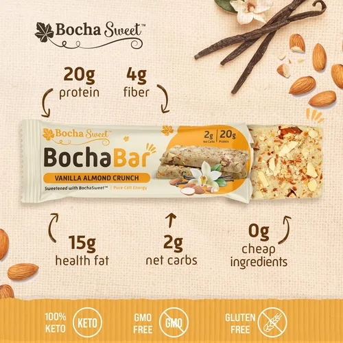 Miniatura 3 de BochaSweet Keto Protein Bar - Barra de vainilla y almendra, 0.71 oz de colágeno alimentado con hierba, baja en carbohidratos, apta para dieta