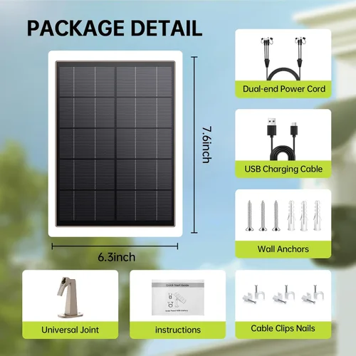 Miniatura 6 de Panel solar de 8W para cámara de sendero con batería recargable de 72Wh incorporada, viene con montaje ajustable de 360°, 6V/12V DC y puerto USB-C