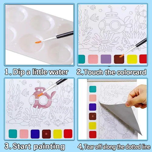 Miniatura 2 de JUNQIU Juego de 3 Sets de Pintura de Acuarela para Niños, Libros de Pintar con Agua, Libro de Pintura de Acuarela de Bolsillo, Artes y Manualidades