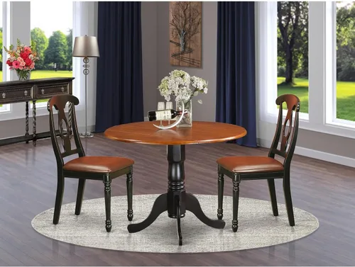 Miniatura 7 de East West Furniture DLKE3-BCH-LC - Juego de mesa de comedor moderno de 3 piezas que contiene una mesa redonda de madera con gotas y 2 sillas
