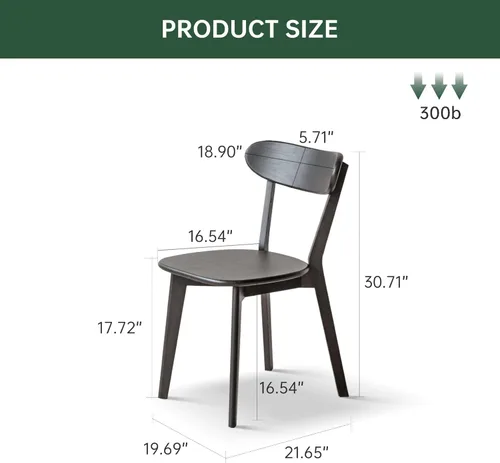 Miniatura 2 de Sillas de cocina, 100% madera maciza de roble, silla moderna con respaldo curvo, sillas de cocina y comedor, silla moderna para sala de estar Negro