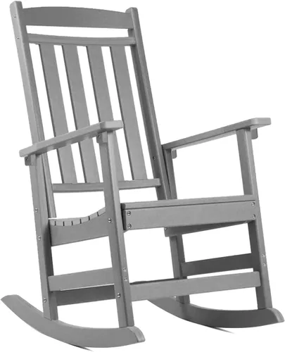 Miniatura 35 de FOOWIN Juego de sillas mecedoras de patio de 2 piezas, mecedora de porche con respaldo alto de HDPE, mecedora de porche de madera de polietileno