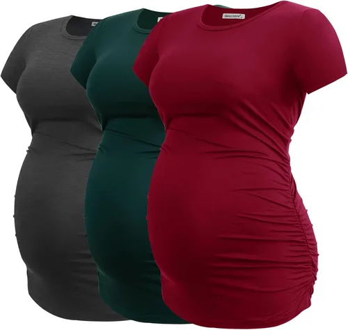 Miniatura 13 de Smallshow - Camiseta de maternidad para mujer, diseño de lados fruncidos, tipo túnica, prendas para el embarazo